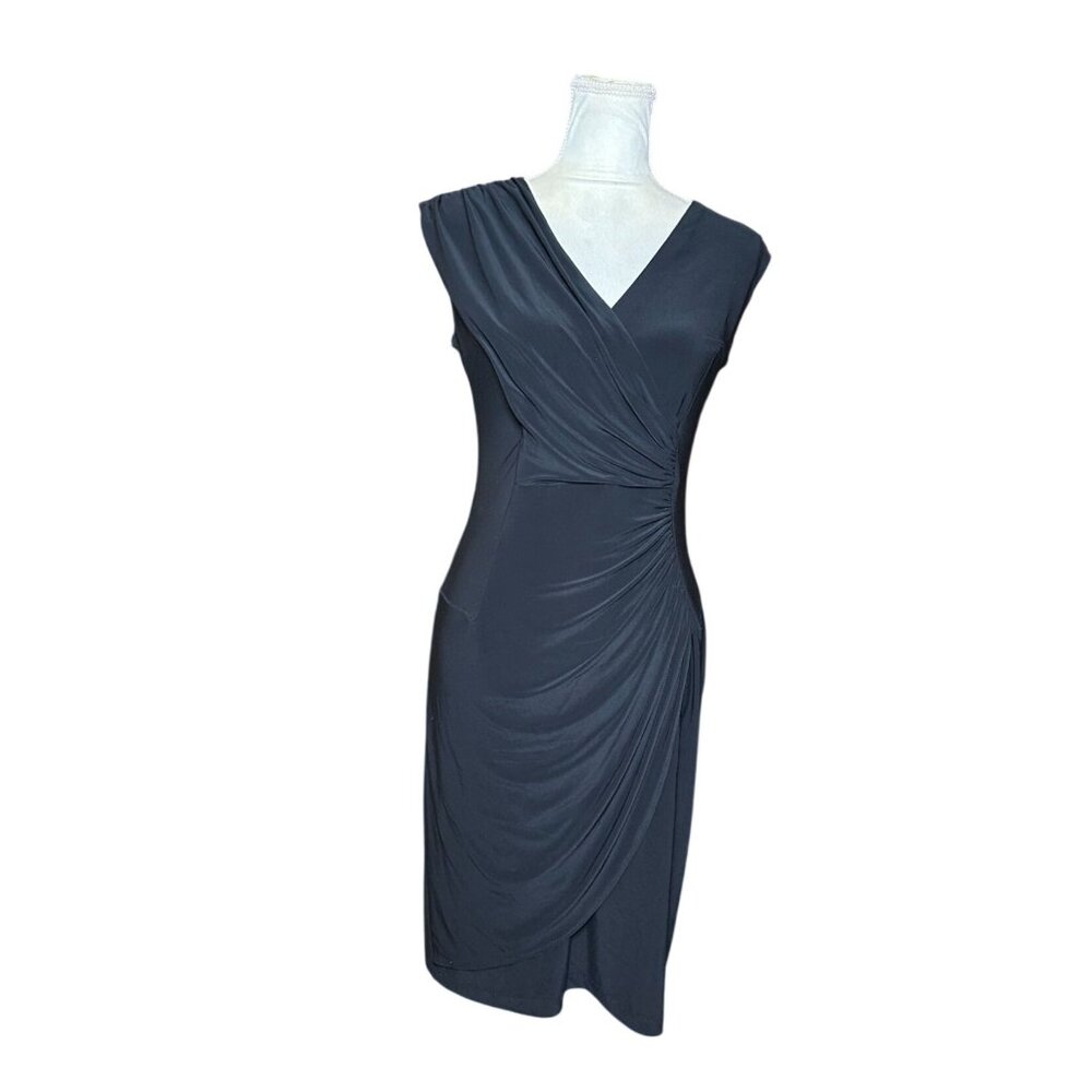 Tiana B Black Work Dress Small Sleeveless Faux Wrap Knee Length